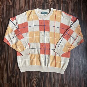 Vintage Tundra 3D Knit Sweater Mens Large Cosby Geometric Canada Orange Grandpa